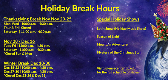 Holiday Schedule Nov 20-Dec 30
