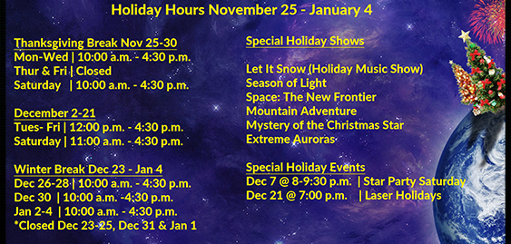 Holiday Schedule Nov 25-Jan 4